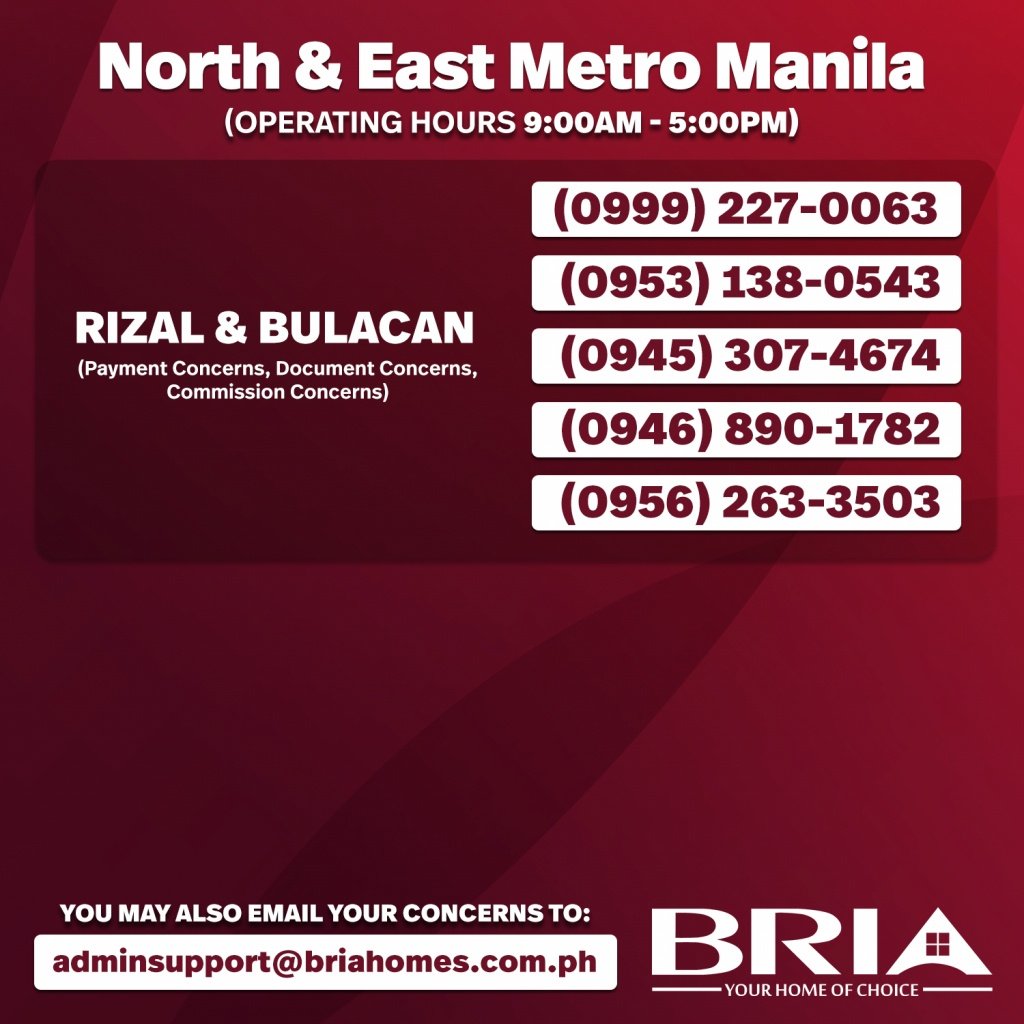 Bria Rizal Bulacan Numbers affordable house and lot