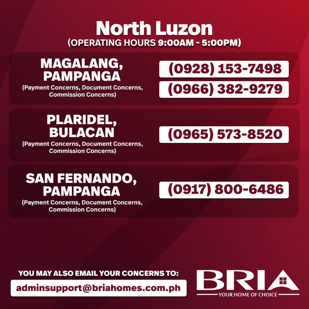 Bria North Luzon Numbers affordable house and lot