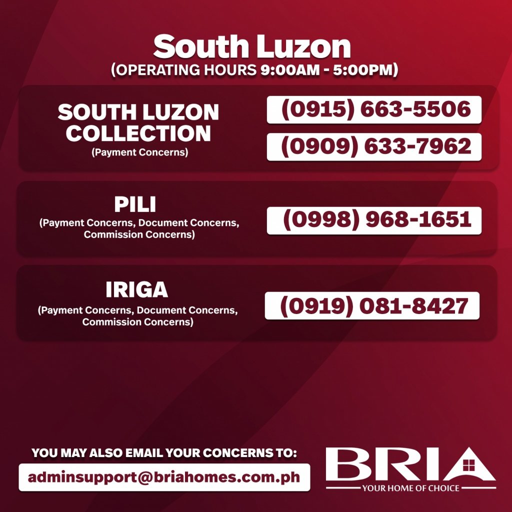 Bria South Luzon Numbers affordable house and lot