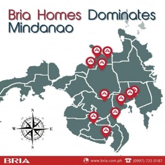 A map of Mindanao with the tag line Bria Homes affordable house and lot Dominates Mindanao