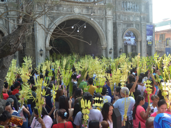 Parishioners_raise_their_palm_branches_for_blessing_with_a_holy_water_on_March_25,_2018_(ASC_0480)