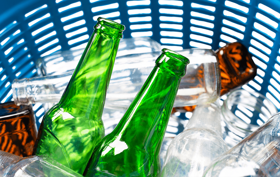 Recycled glass bottles without label