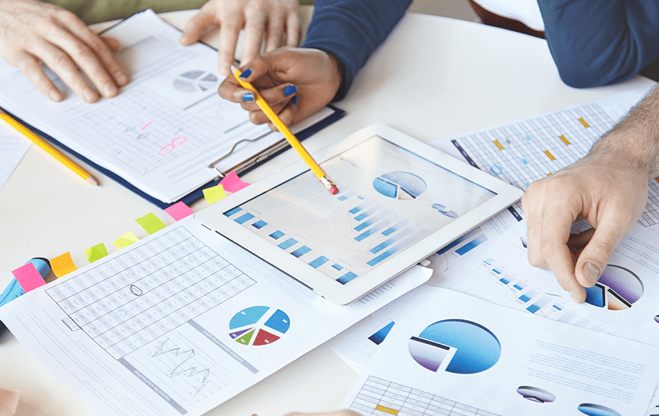 Research graphs and pie charts