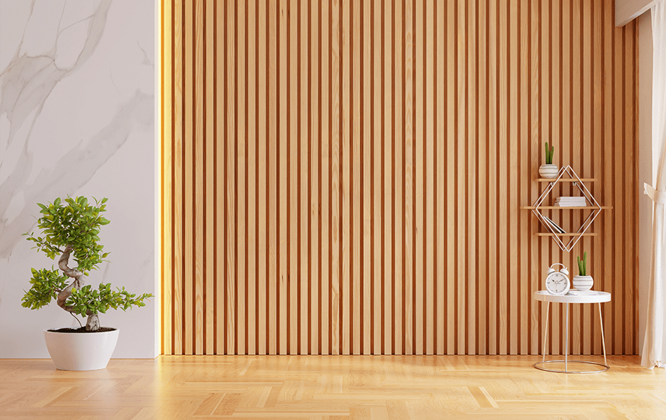 Wood wall cladding on home interior