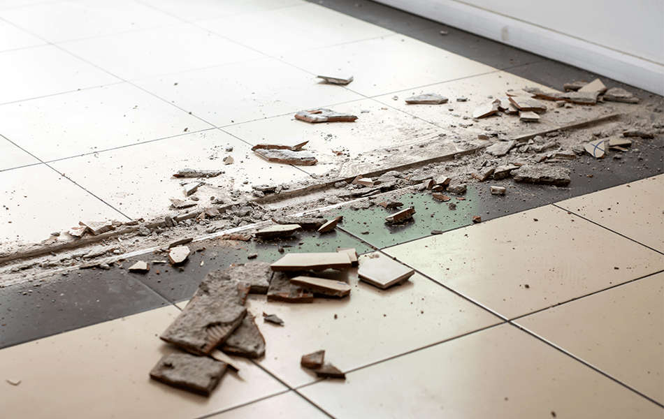 Broken floor tiles